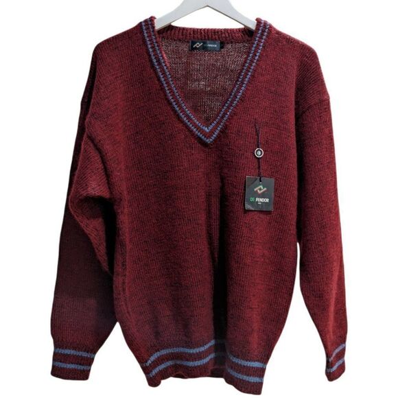 NWT DE FENDOR Men's V Neck RedMohair Lambs wool Sweater Size 3 SW001-22